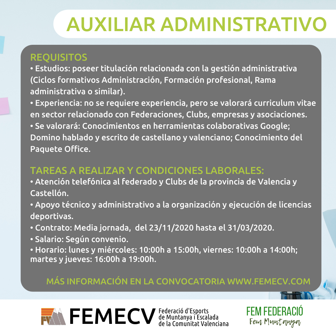 Nueva Oferta De Trabajo De Auxiliar Administrativo | Federació D ...